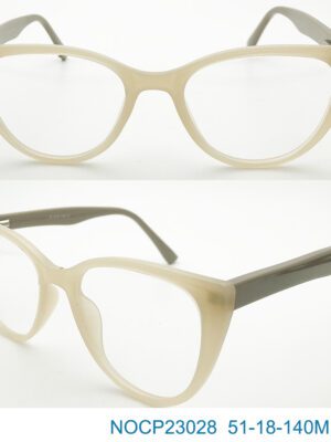 cat eye glasses frame, beige color frame, green temple, CP, women, made in China