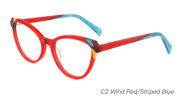 2023 Colorful Summer Glasses Frames NOA23002 C2 Wine Red Striped Blue
