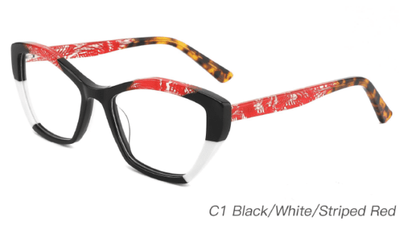 2023 Colorful Summer Glasses Frames NOA23005 C1 Black White Striped Red Wholesale Sample Dispaly