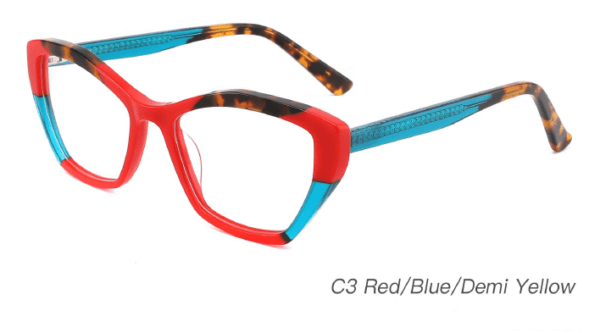 2023 Colorful Summer Glasses Frames NOA23005 C3 Red Blue Demi Yellow Wholesale Sample Dispaly