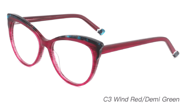 2023 Colorful Summer Glasses Frames NOA23006 C3 Wine Red Green, glasses frames wholesale, China glasses supplier, cat eye glasses frames