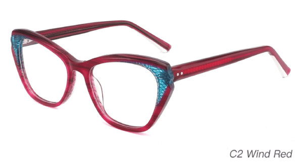 2023 Colorful Summer Glasses Frames NOA23007 C2 Wine Red, cat eye, eyeglasses accessory, glasses wholesaler is from China.