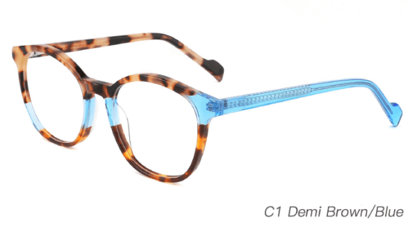 2023 Colorful Summer Glasses Frames NOA23011 C1 Demi Brwon Blue, prescription glasses, glasses wholesale in bulk, eye glass accessory, round glasses