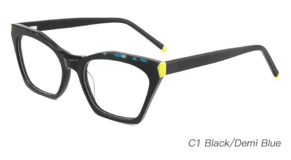 2023 Colorful Summer Glasses Frames NOA23012 C1 Black Demi Blue, glasses frames wholesale in bulk, eye glass accessory, care vision, cat eye, China Wenzhou glasses manufacturer and supplier