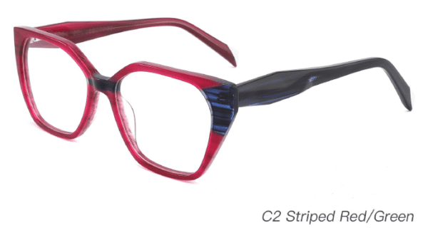 2023 Colorful Summer Glasses Frames NOA23013 C2 Striped Red Green, glasses frames wholesale in bulk, goemetric glasses, eye glasses accessory, care vision