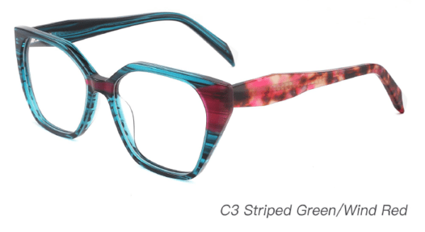 2023 Colorful Summer Glasses Frames NOA23013 C3 Striped Green Wine Red, geometric glasses frames, prescription glasses, China glasses supplier