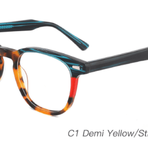 2023 Colorful Summer Glasses Frames NOA23015 C1 Demi Yellow Striped Green, China Ouyuan optical manufacturing, glasses frames supplier and wholesaler, round glasses, care vision, eye glass accessory, OEM, ODM production model, CE, FDA international certification