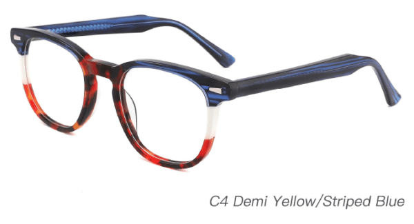 2023 Colorful Summer Glasses Frames NOA23015 C4 Demi Yellow Striped Blue, China glasses manufacturer and supplier, eye glass accessory, care vision, round glasses, acetate glasses frames, prescription for glasses
