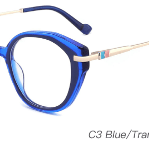 2023 Colorful Summer Glasses Frames NOA23016 C3 Blue Transparent Blue, China glasses frames manufacturer and wholesaler, glasses for prescription, round glasses, stainless steel temple, CE, FDA international certification