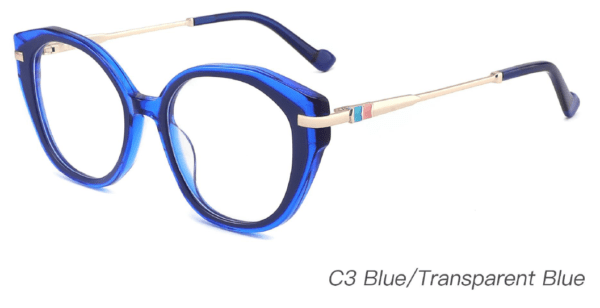 2023 Colorful Summer Glasses Frames NOA23016 C3 Blue Transparent Blue, China glasses frames manufacturer and wholesaler, glasses for prescription, round glasses, stainless steel temple, CE, FDA international certification