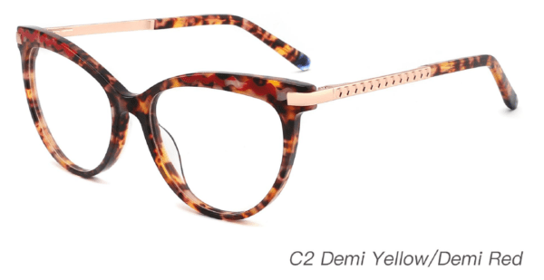 2023 Colorful Summer Glasses Frames NOA23022 C2 Demi Yellow Demi Red, OEM,ODM production mode,CE, FDA international certification, prescription glasses, eye glass accessory, China glasses frames manufacturer and supplier and wholesaler, care vision, cat eye glasses