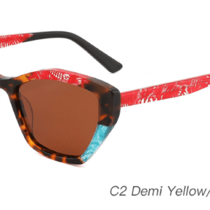 2023 Colorful Summer Sunglasses AS00004 C2 Demi Yellow Red Green, China Zhejinag Wenzhou Ouyuan eyewear manufacturing, sunglasses wholesaler and supplier, made in china from ouyuan eyewear, cat eye sunglasses wholesale, bulk wholesale sunglasses china
