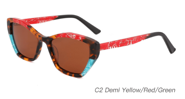 2023 Colorful Summer Sunglasses AS00004 C2 Demi Yellow Red Green, China Zhejinag Wenzhou Ouyuan eyewear manufacturing, sunglasses wholesaler and supplier, made in china from ouyuan eyewear, cat eye sunglasses wholesale, bulk wholesale sunglasses china