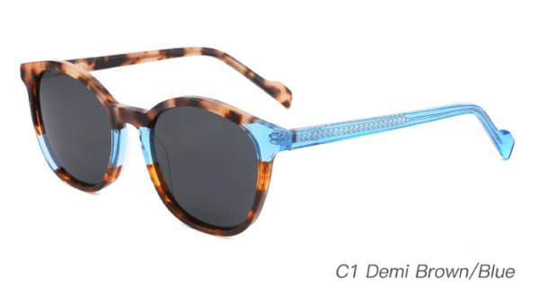 2023 Colorful Summer Sunglasses AS00010 C1 Demi Brown Blue, wholesale polarized sunglasses, sunglasses accessories, round sunglasses, clear temple sunglasses, China Zhejiang Wenzhou sunglasses manufacturer and supplier and wholesaler, master design, fashion sunglasses bulk wholesale