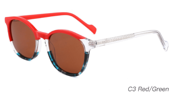 2023 Colorful Summer Sunglasses AS00010 C3 Red Green, wholesale polarized sunglasses, sunglasses accessories, round sunglasses, clear temple sunglasses, China Zhejiang Wenzhou sunglasses manufacturer and supplier and wholesaler, master design, fashion sunglasses bulk wholesale