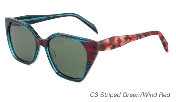 2023 Colorful Summer Sunglasses AS00012 C3 Striped Green Burgundy, China Zhejiang Wenzhou sunglasses manufacturer and supplier and wholesaler, sunglasses accessory, geometric sunglasses