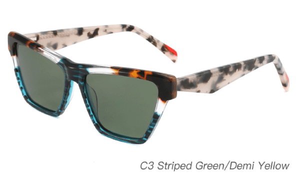 2023 Colorful Summer Sunglasses AS00013 C3 Striped Green Demi Yellow, square sunglasses wholesale, China Zhejiang Wenzhou sunglasses manufacturer and supplier, trend sunglasses, sunglasses accessory