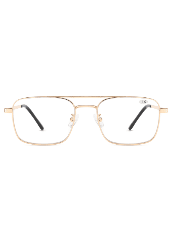 Bulk Wholesale Double Bridge Anti-Blue Reading Glasses RG8105, China reading glasses manufacturer and supplier and distributor, computer glasses, care vision, Ergonomic Nose Pad, stainless steel glasses, gold, slim frame