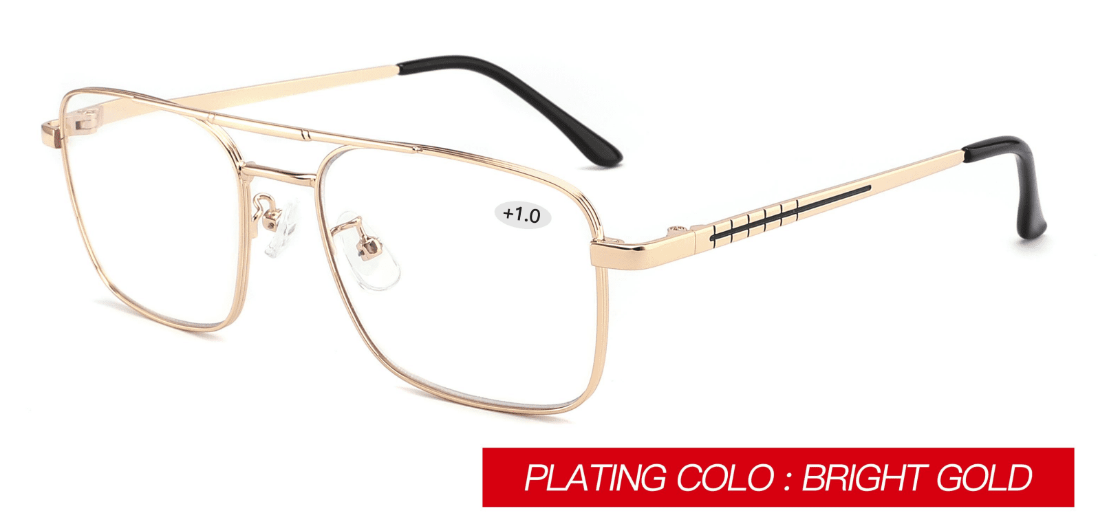 Bulk Wholesale Double Bridge Anti-Blue Reading Glasses Model RG8105, , China reading glasses manufacturer and supplier and distributor, computer glasses, care vision, Ergonomic Nose Pad, stainless steel glasses, gold, slim frame