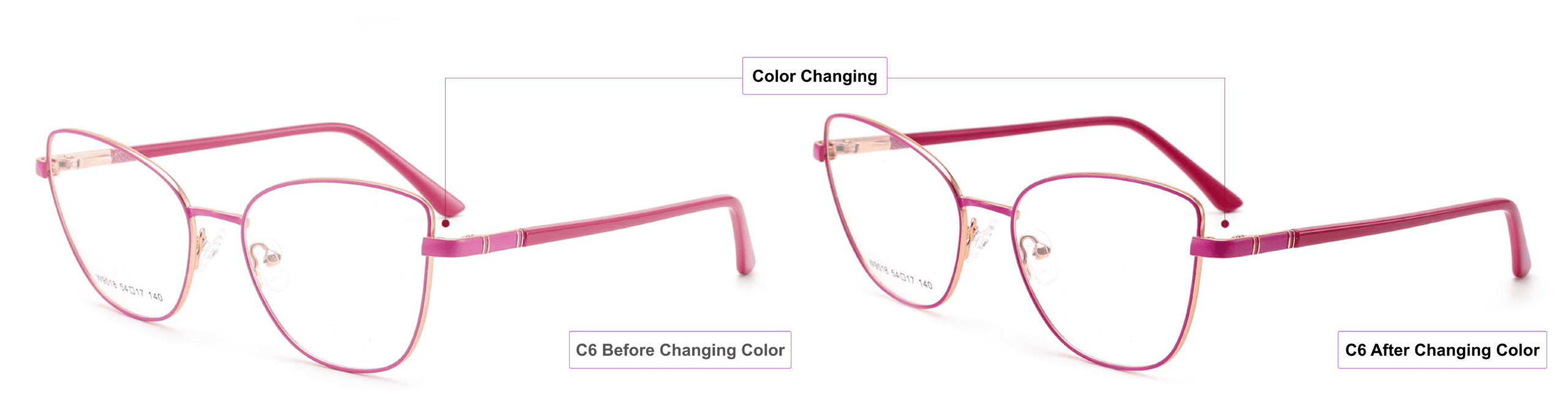 Color Changing, Cat Eye, Eyeglass Frames, lavender, rose gold, Indian red, China glasses frames