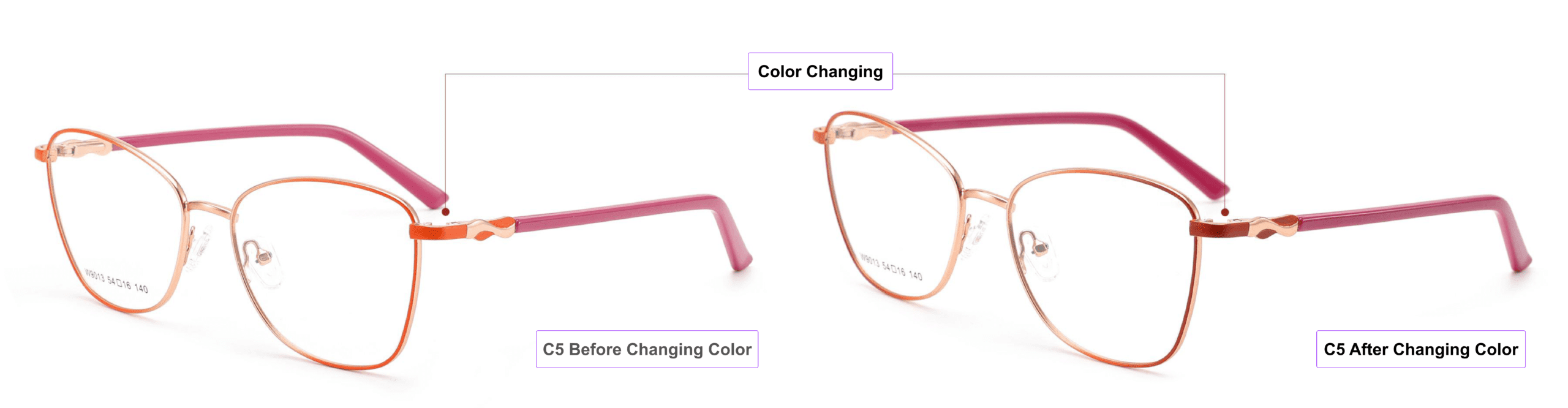 Color Changing Glasses Frames, orange, pink gold, bright red, burgundy, light-sensitive