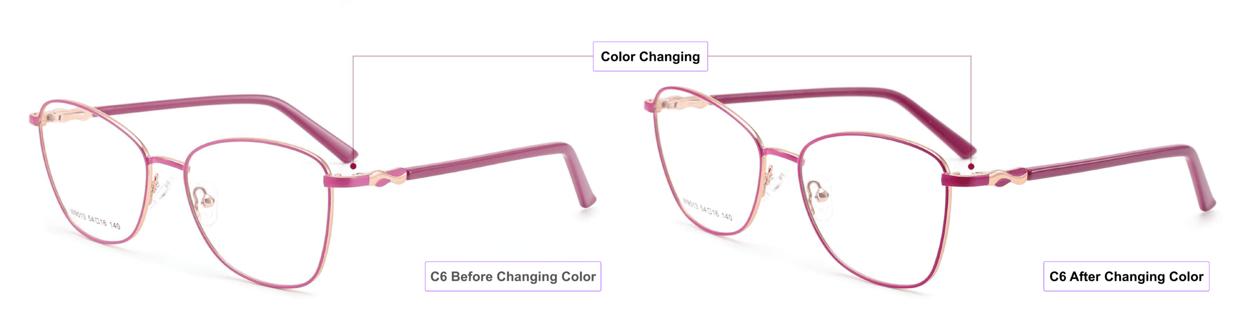 Color Changing Glasses Frames, purple, pink, burgundy, process of color changing