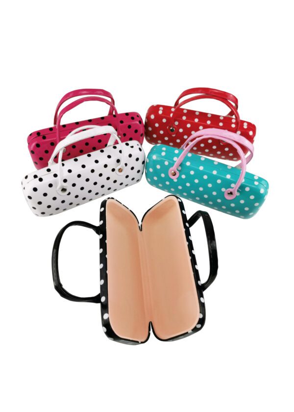 Wholesale Kids Polka Dots Eyeglass Cases, PU glasses cases, leather, purse eyeglass case, glasses accessories, glasses cases supplier and manufacturer, rainbow dots, white dots, black dots
