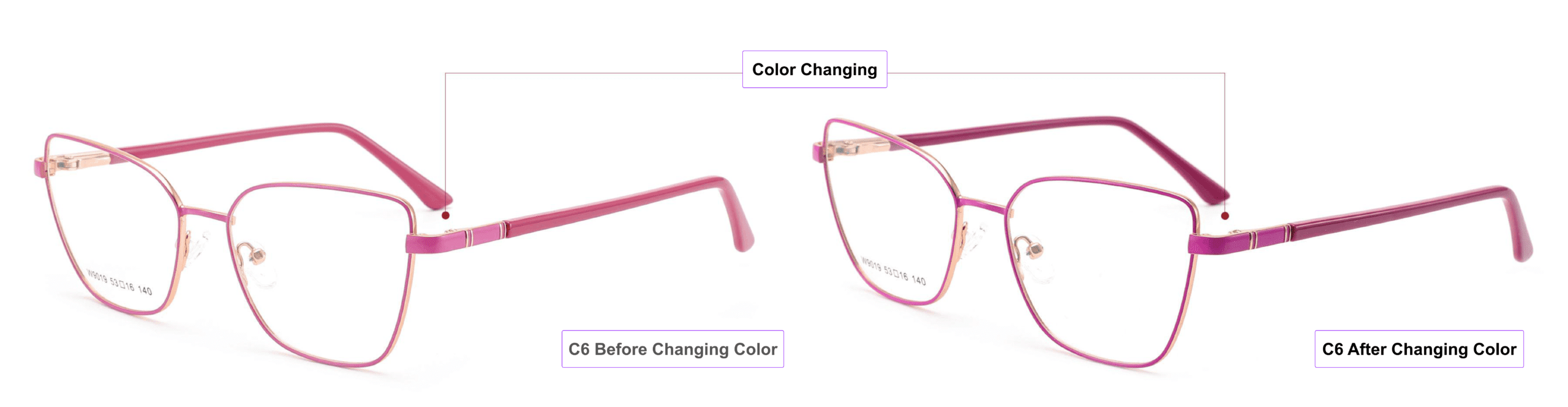 Geometric, Color Changing, Cat Eye Eyeglass Frames, red violet, lavender,burgundy, gold, process of color changing