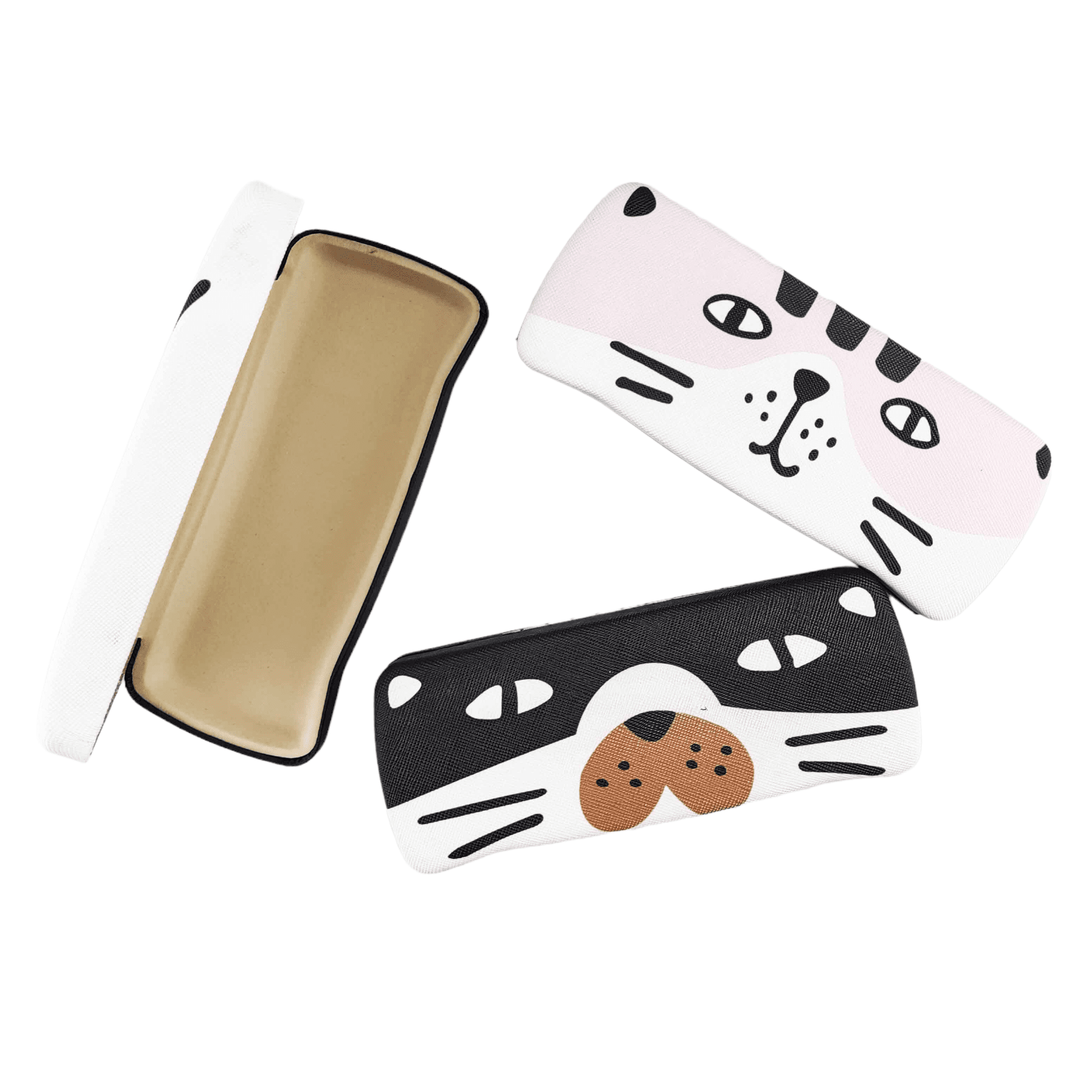 Glasses Case Organizer Zhejiang Wenzou Wholesale, Glasses Case Organizer Zhejiang Wenzou Wholesale, glasses box or case, cat cartoon print, black, white, pink, khaki, eyeglass accessories, care vision, glasses protection, soft lining, opened glasses case