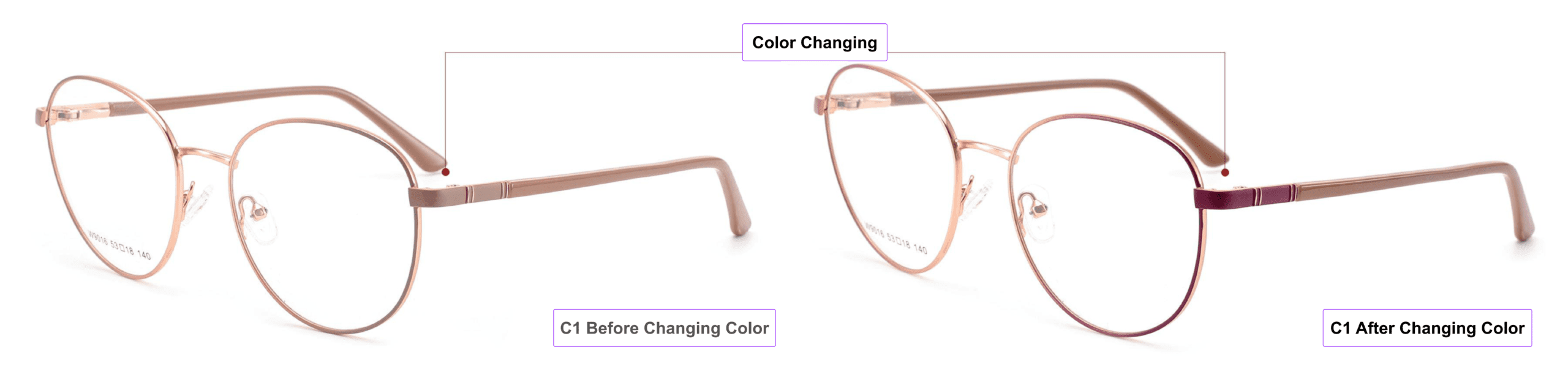 Light-sensitive, Color Changing Glasses Frames, glasses accessories, China glasses wholesaler, brown, khaki, pink gold, burgundy
