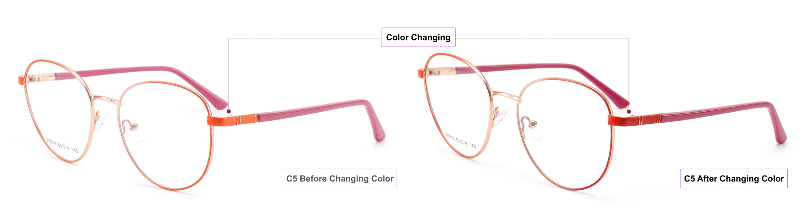 Light-sensitive, Color Changing Glasses Frames, orange, pink gold, bright red, burgundy, China glasses distributor