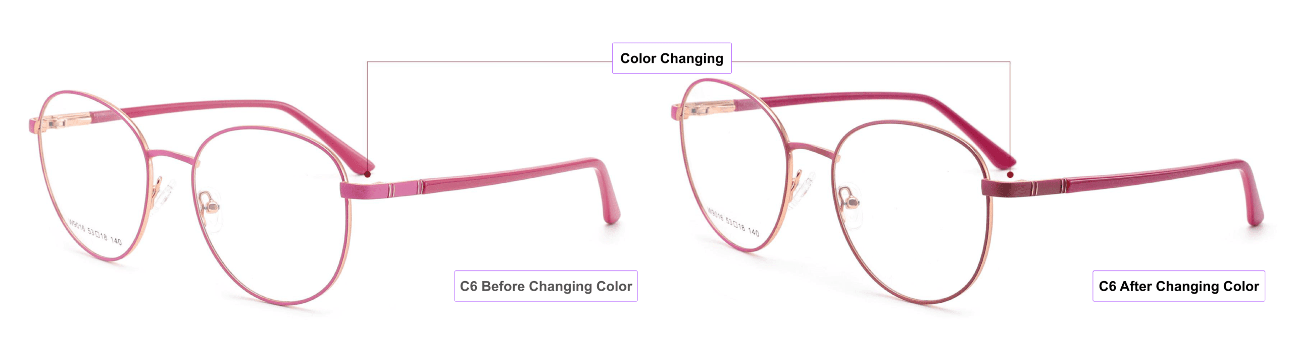 Light-sensitive, Color Changing Glasses Frames, orchid, burgundy, gold, dark pink