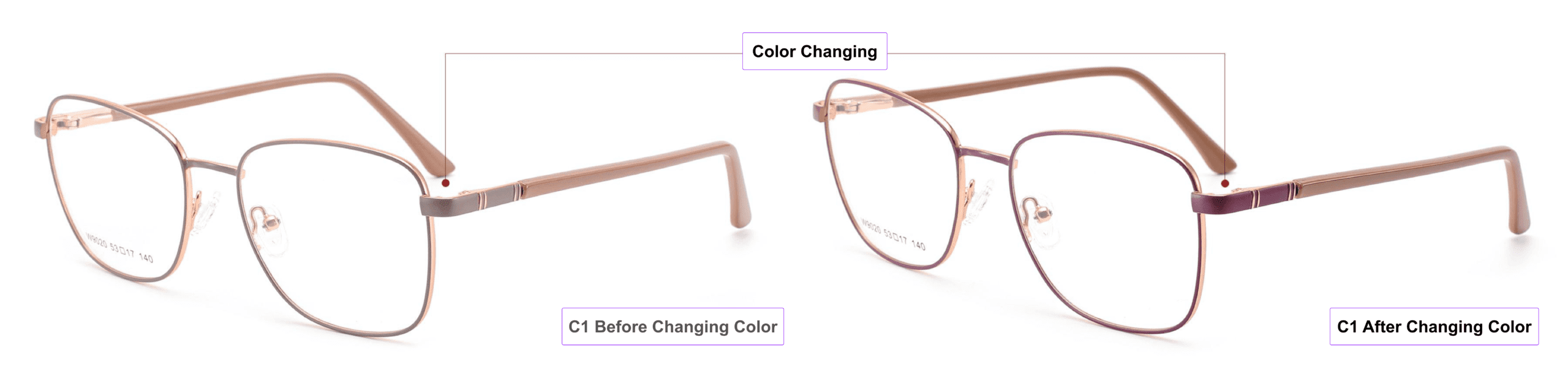 Multi-Colored, Color-Changing, Eyeglass Frames, grey, brown, burgundy, gold, process of color changing