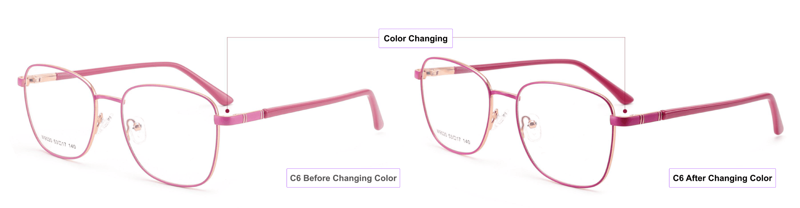 Multi-Colored, Color-Changing, Eyeglass Frames, red violet, lavender, rose gold, Indian red