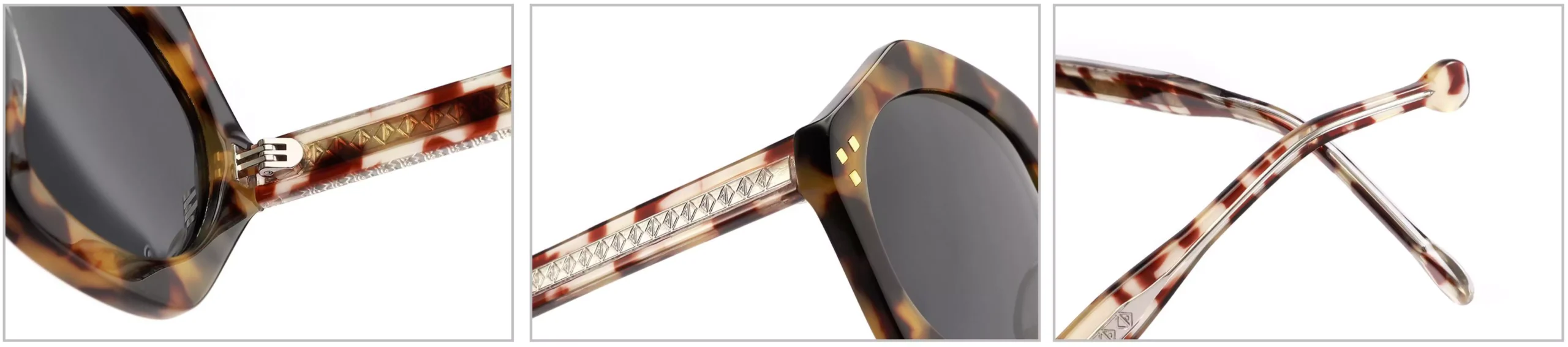 Sunglasses YD1203T Detail Shooting, include temple, temple tips, hinge, endpieces, wire cores, rivets