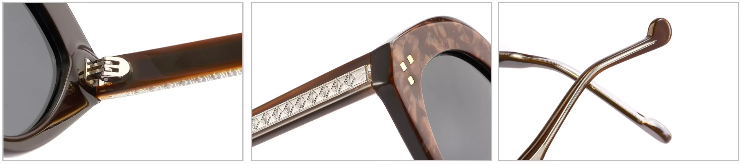 Sunglasses YD1204T Detail Shooting, include temple, temple tips, hinge, endpieces, wire cores, rivets