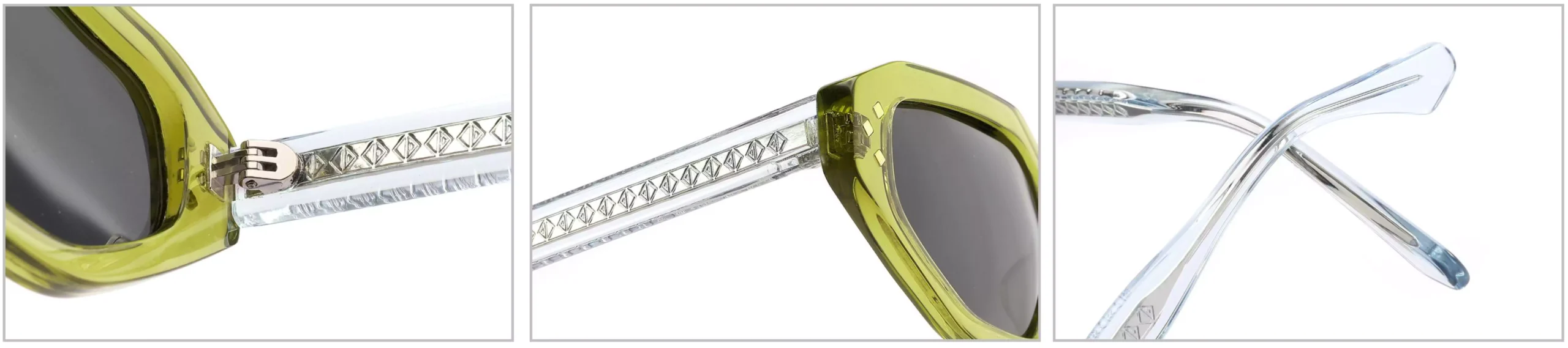 Sunglasses YD1205T Detail Shooting, include temple, temple tips, hinge, endpieces, wire cores, rivets