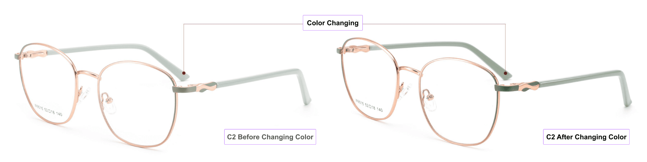 Sunlight Activated, Color Changing Glasses Frames, China Wenzhou supplier, mist blue, grass green, gold, eyeglass accessories