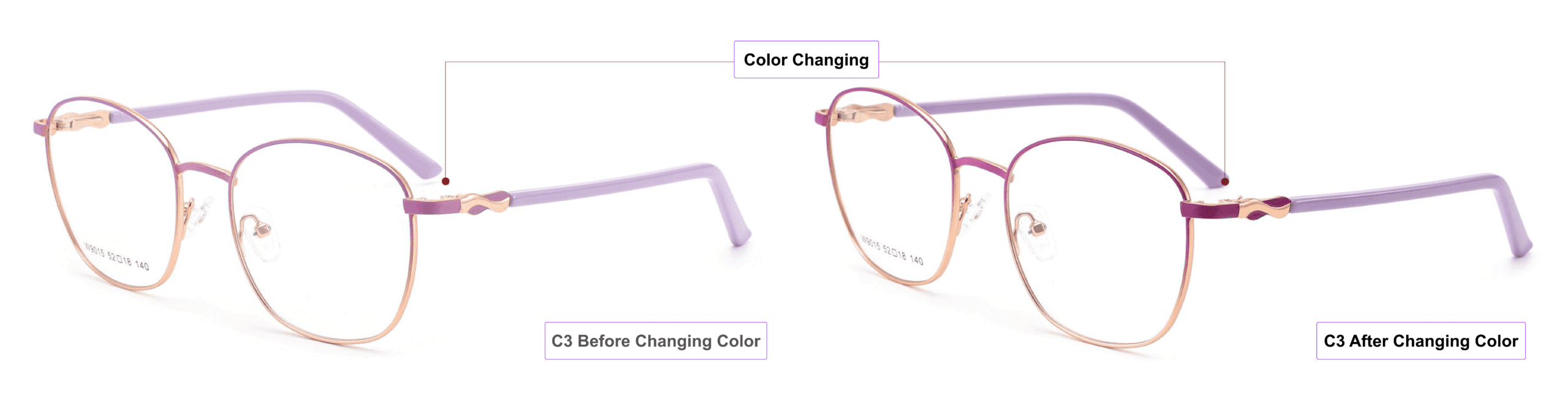 Sunlight Activated, Color Changing Glasses Frames,petal pink,mist violet, indian red, China glasses frames