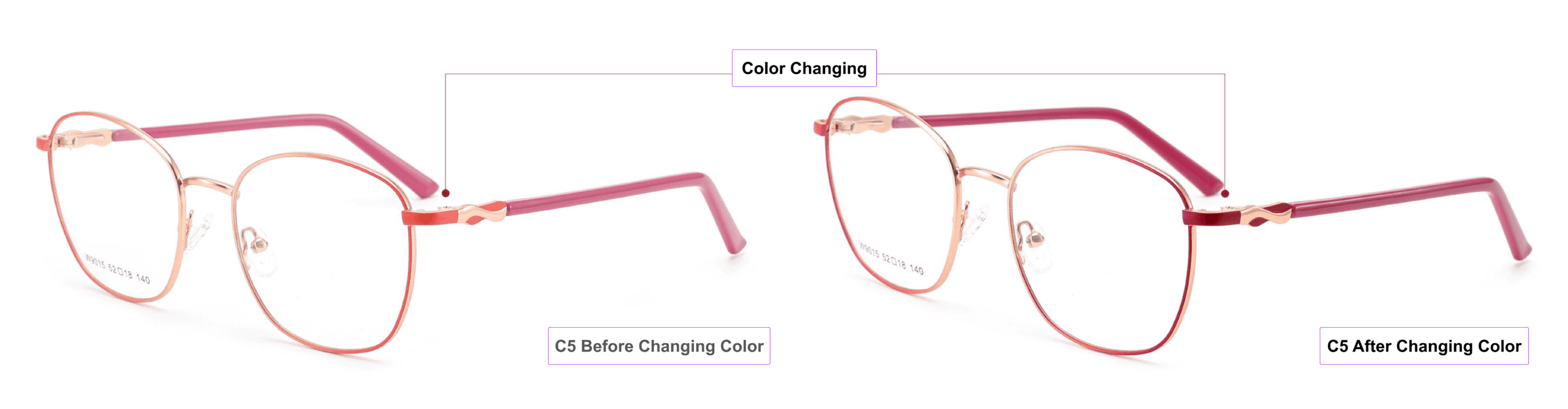 Sunlight Activated, Color Changing Glasses Frames, orange, pink gold, bright red, burgundy, China glasses frames