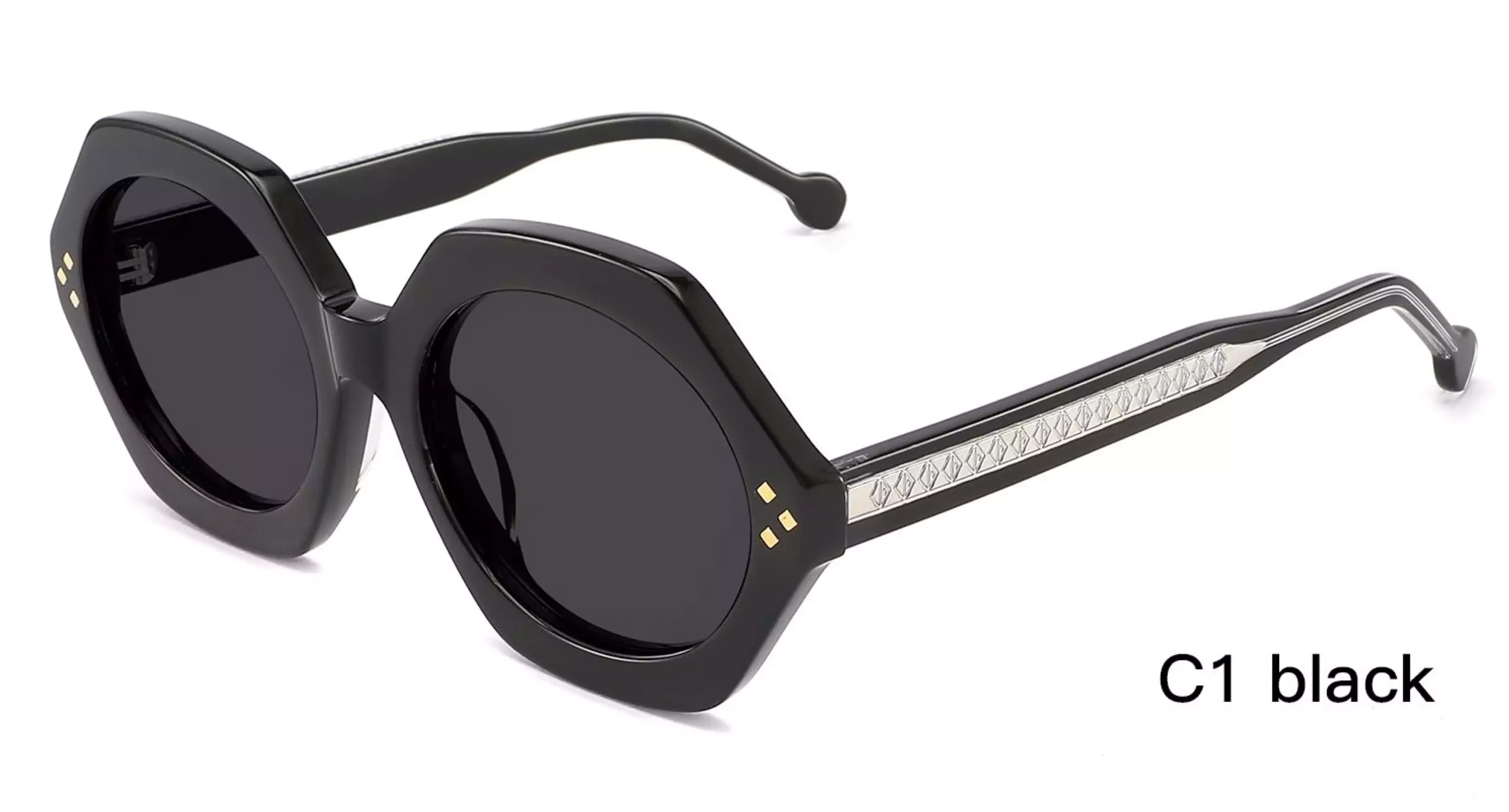 Trendy Sunglasses Wholesale, Geometric, Black, rivets,UV protection sunglasses, laser engraved wire cores, acetate sunglasses, care vision