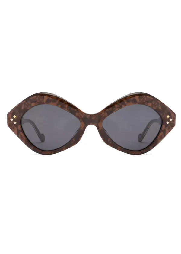 UV Protection Sunglasses Wholesale, Retro, oval, rivets, brown, laser engraved wire cores, UV protection, acetate