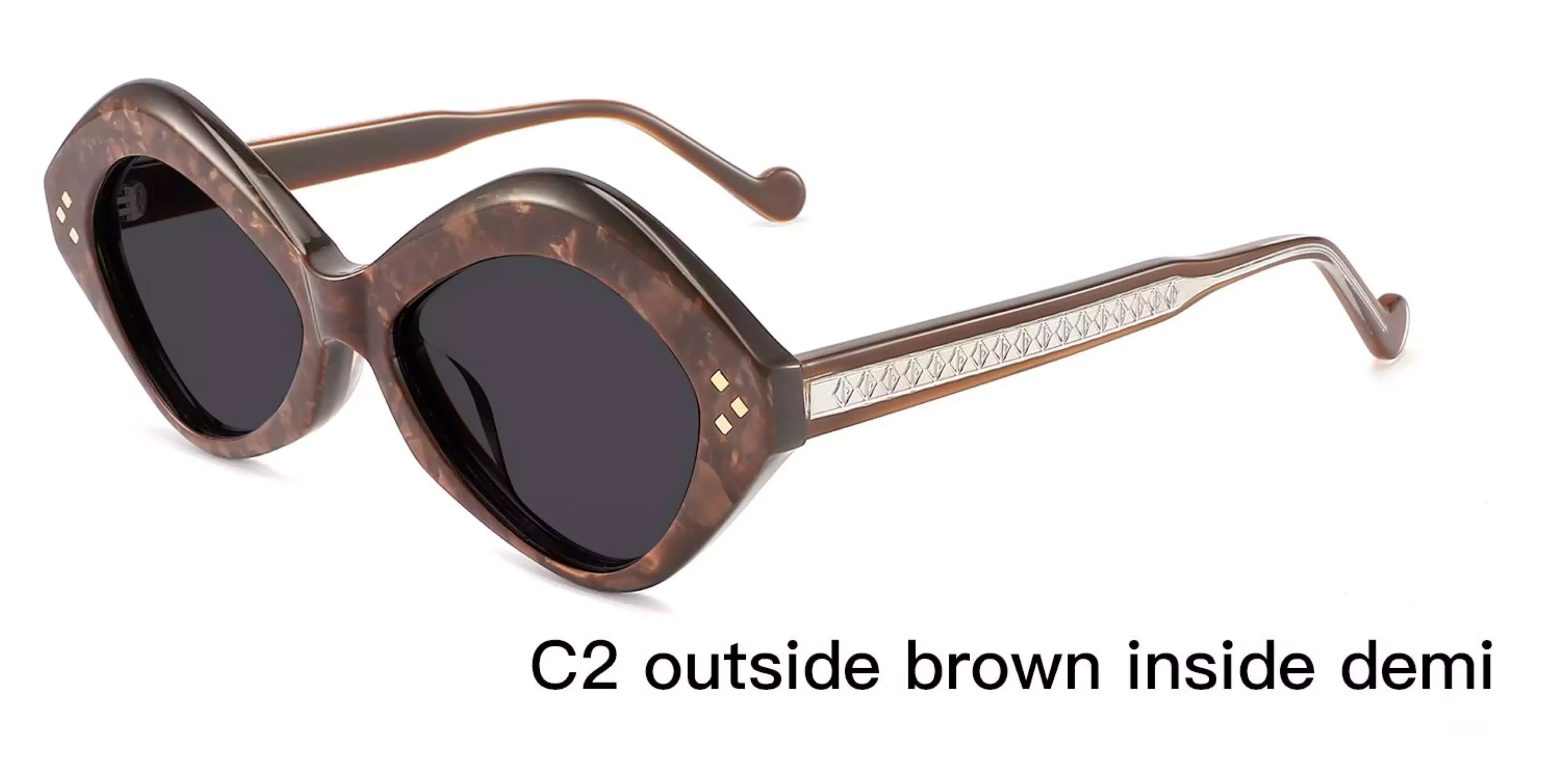 UV Protection Sunglasses Wholesale, Retro,Outside Brown, Inside Demi, laser engraved wire cores, UV protection, acetate, care vision