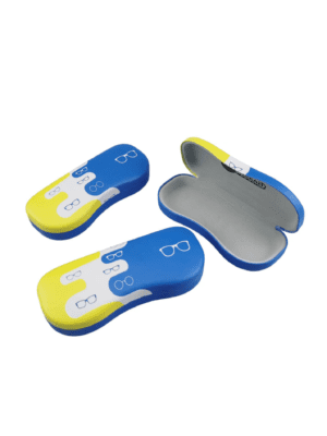 Wholesale Clamshell Glasses Case for Kids, Promotional Eye Glasses Case, glasses accessories, metal hinge, China glasses manufacturer, yellow, blue, white, inner is gray