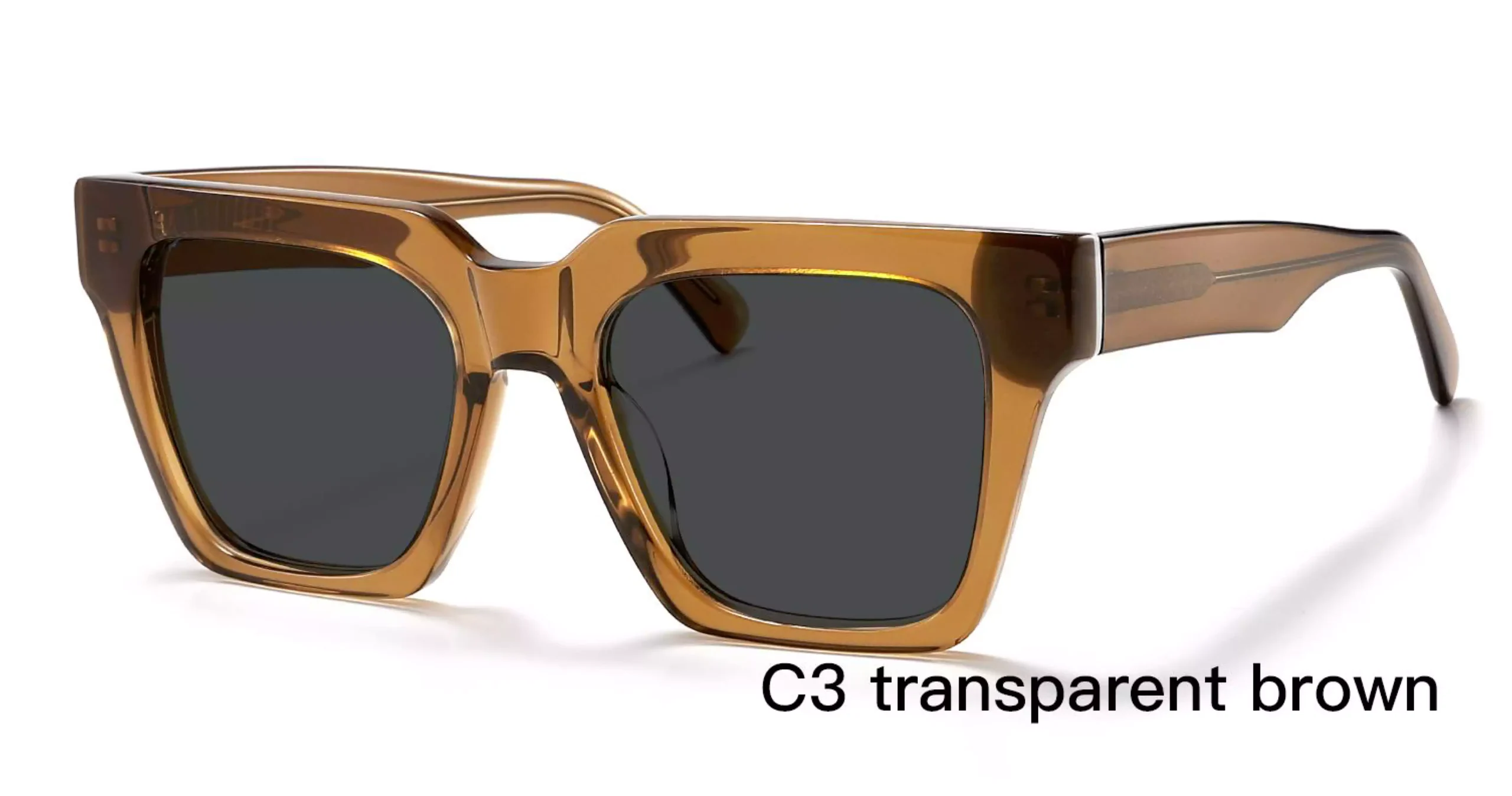 Wholesale Square Sunglasses, Transparent Brown, frosted wire cores, care vision, acetate, UV protection, made in Wenzhou, Zhejiang, China