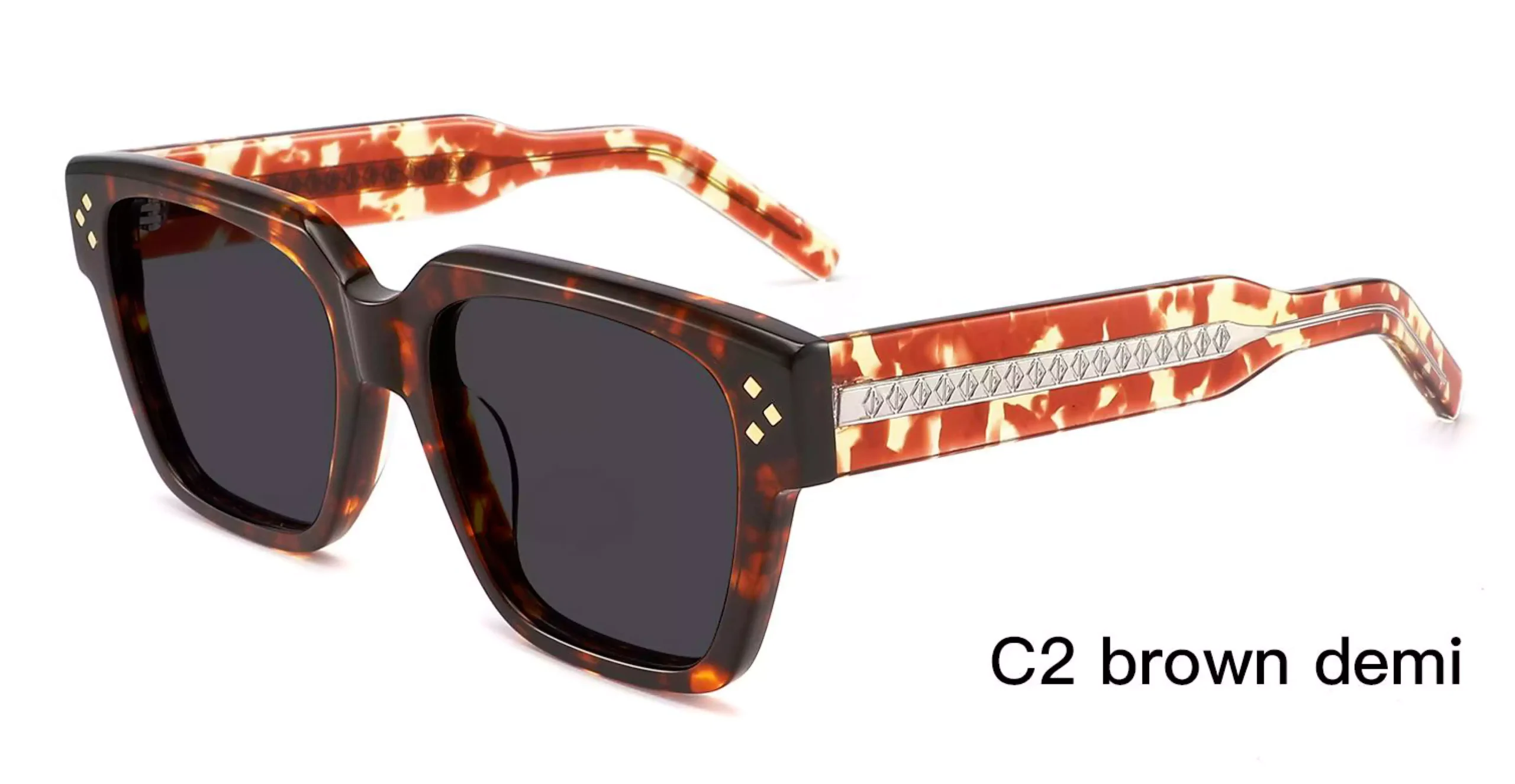 Wholesale Sunglasses Suppliers, Brown Demi, tortoise, UV protection sunglasses, laser engraved wire cores, acetate sunglasses, rivets