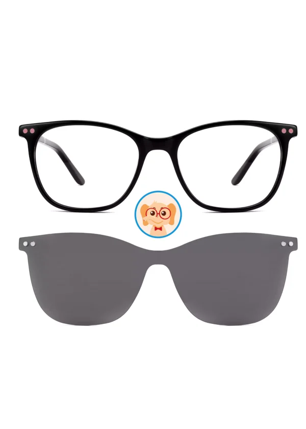 kids clip-on, glasses frames, acetate, glasses set, black, epoxy rivets, magnetic, wholesale product, made in China