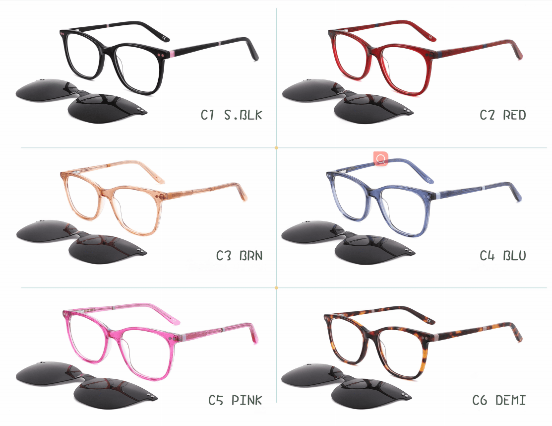 clip-on, glasses frames, glasses set, black, red, brown, blue, pink, tortoise