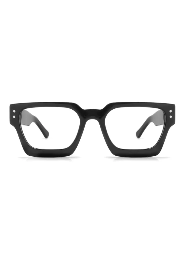 wholesale square glasses frame, fall/winter trends, Retro, diamond rivets, thick temple, black, acetate, front display
