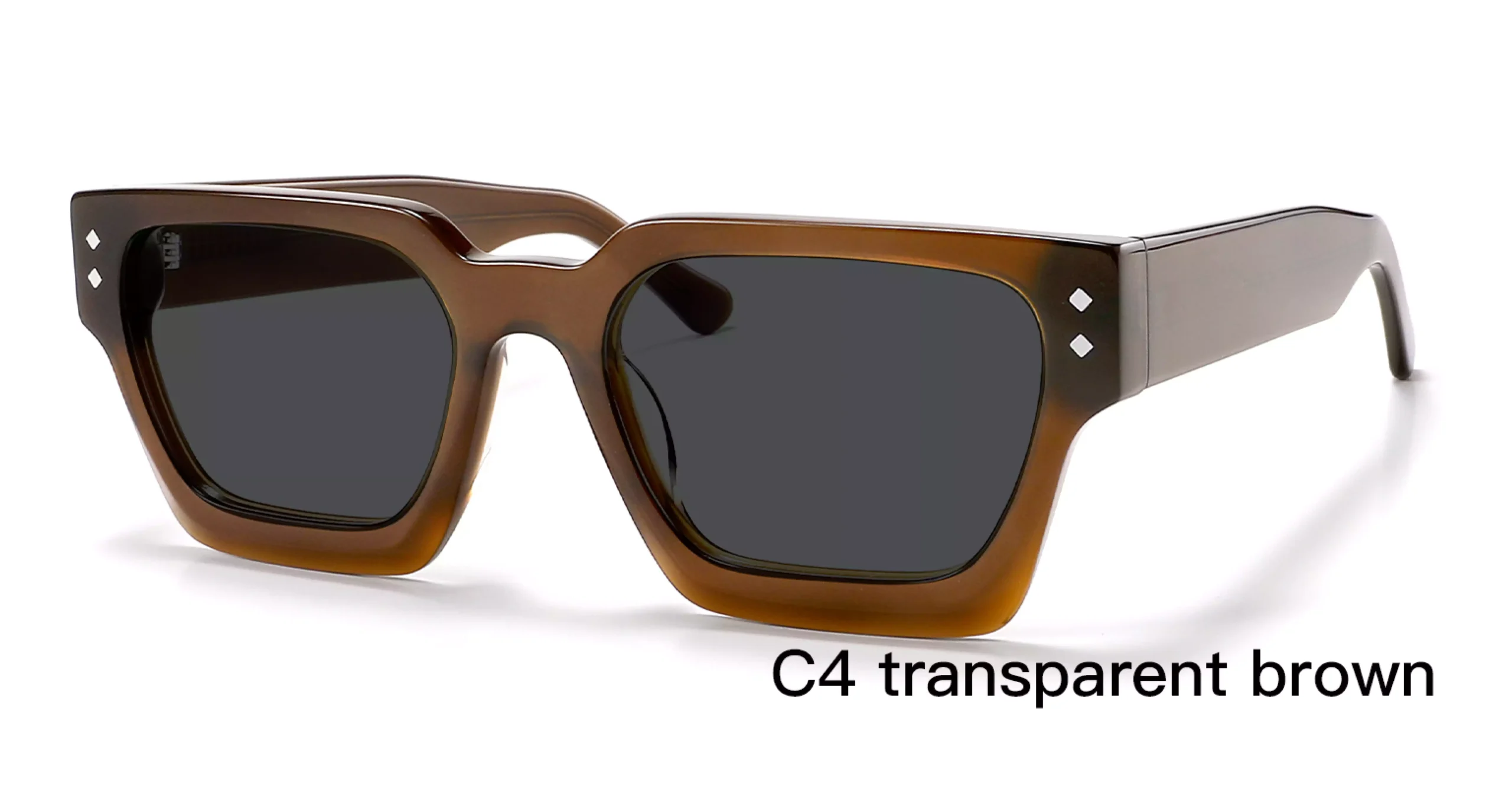 retro, square, sunglasses, fall winter series, transparent brown, thick temple, diamond rivets, wholesale